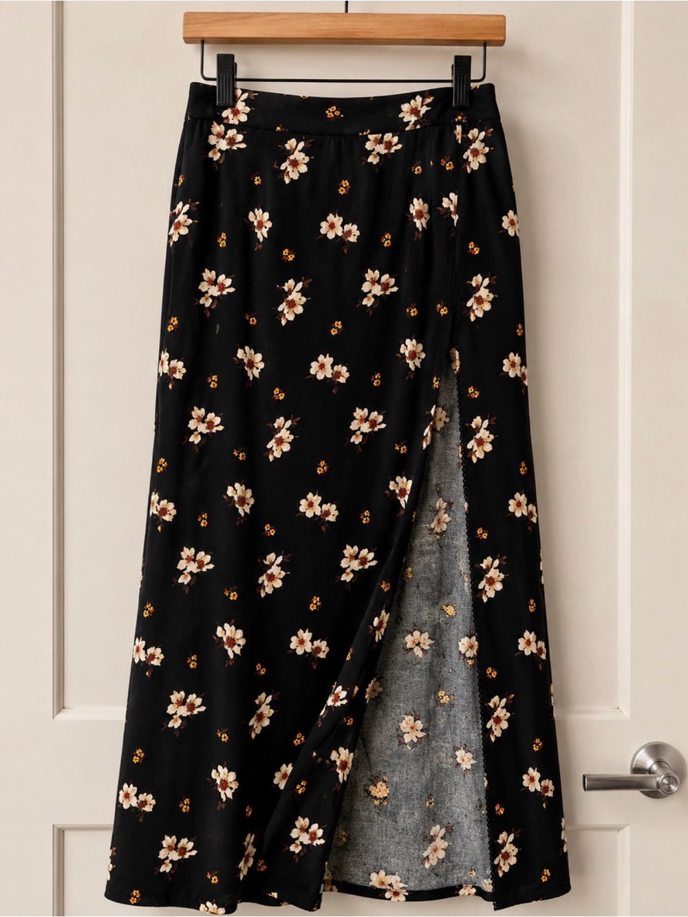Forever 21 Black Floral Maxi Wrap Skirt